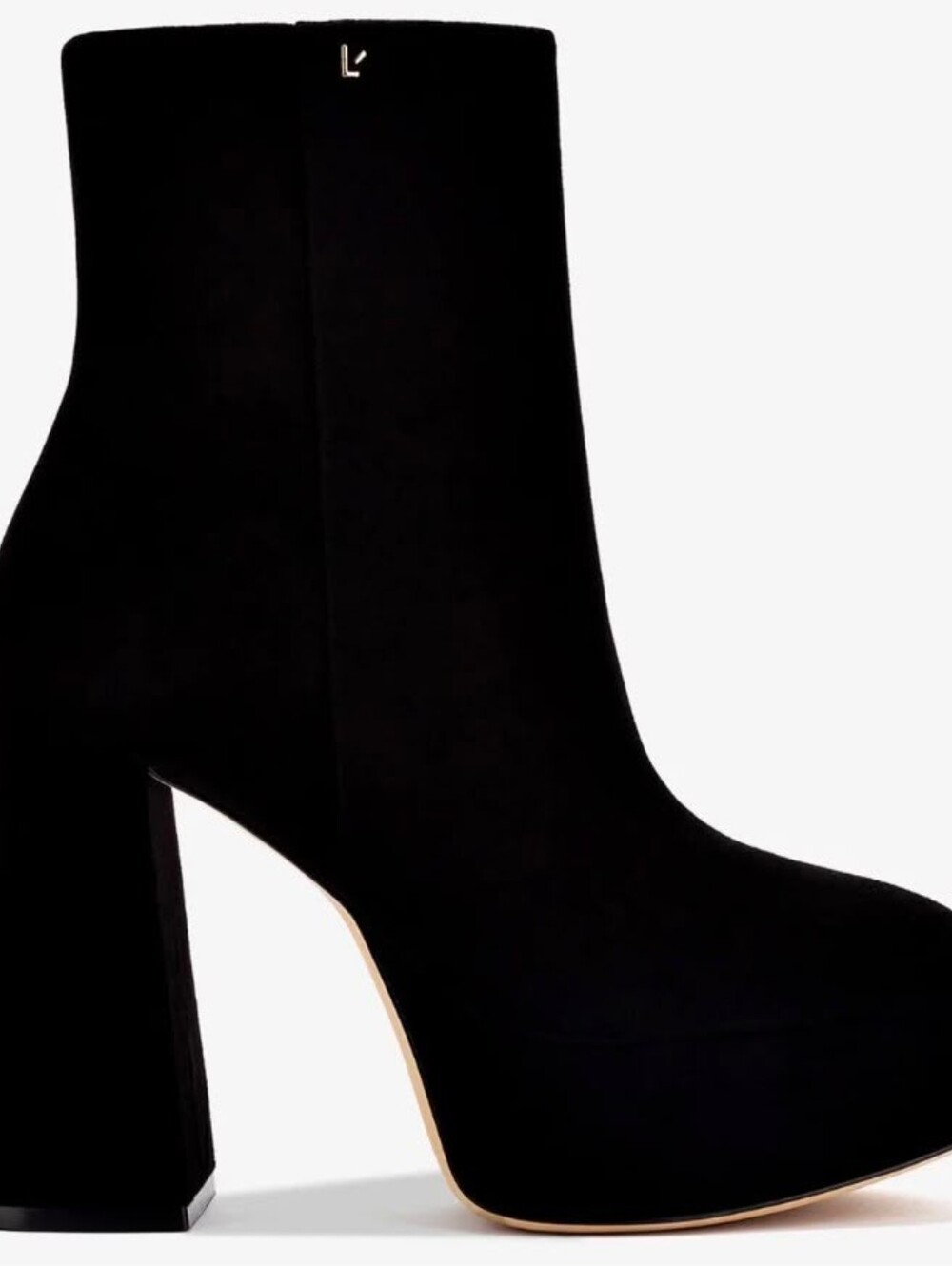 Larroude Dolly In Black Suede Platform Block Heel Ankle Boots